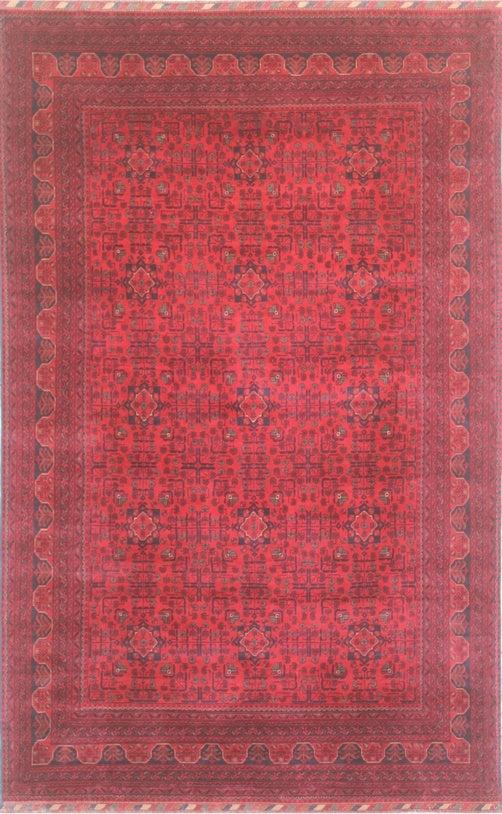 Timeless Elegance: Classic Red Woolen Rug 90SK883 - 6 X 10