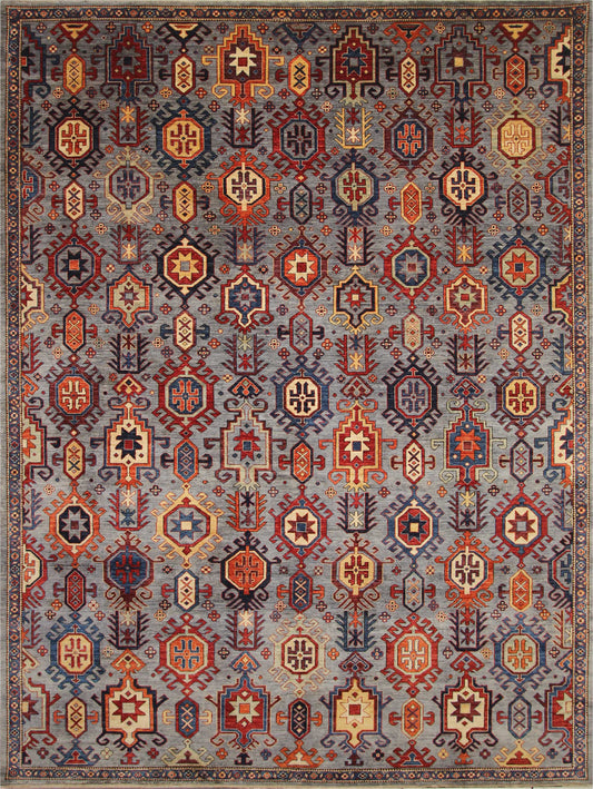 Exquisite Handwoven Geometric Woolen Rug 91SK248 - 9 X 12
