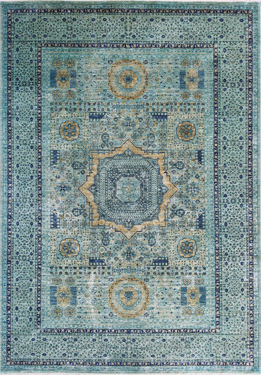 Elegance in Teal: Exquisite Woolen Rug 91SK196 - 7 X 10