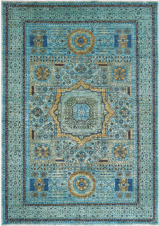 Elegant Teal and Gold Woolen Masterpiece 91SK200 - 7 X 9