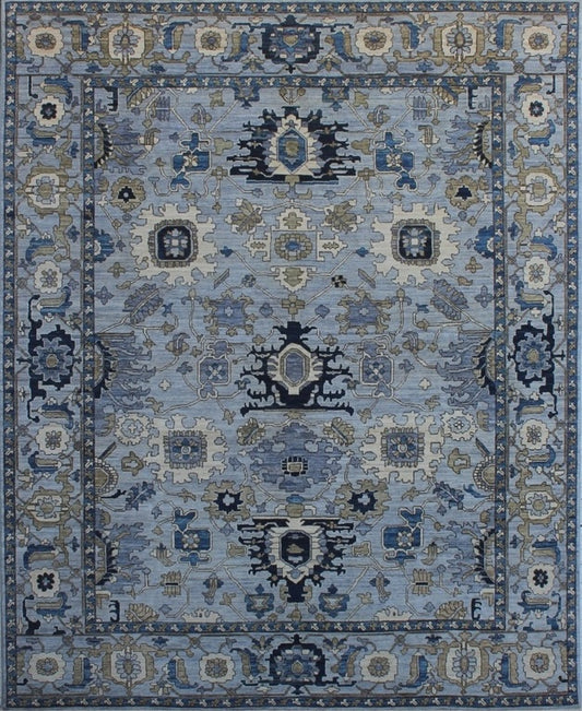 Timeless Elegance: Blue & Beige Woolen Masterpiece 93SK176 - 9 X 10