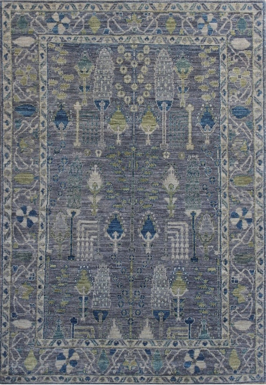 Elegant Blue-Green Symphony: Fine Woolen Rug 93SK618 - 5 X 6