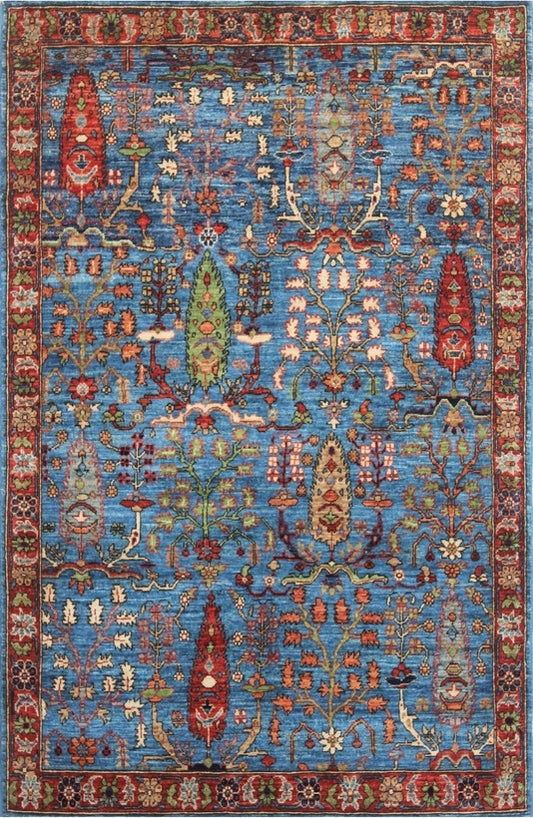 Elegant Azure Floral Woolen Rug 93SK661 - 4 X 6