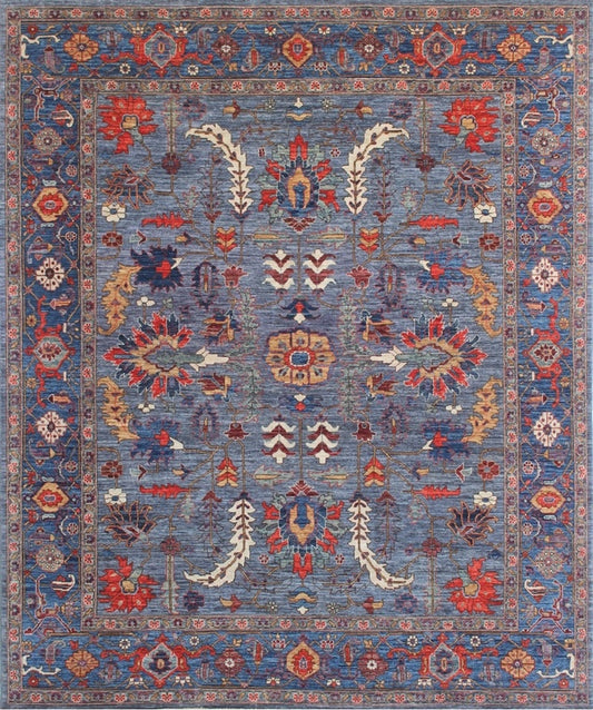 Majestic Blue & Red Woolen Rug: A Timeless Classic 93SK81 - 9 X 10