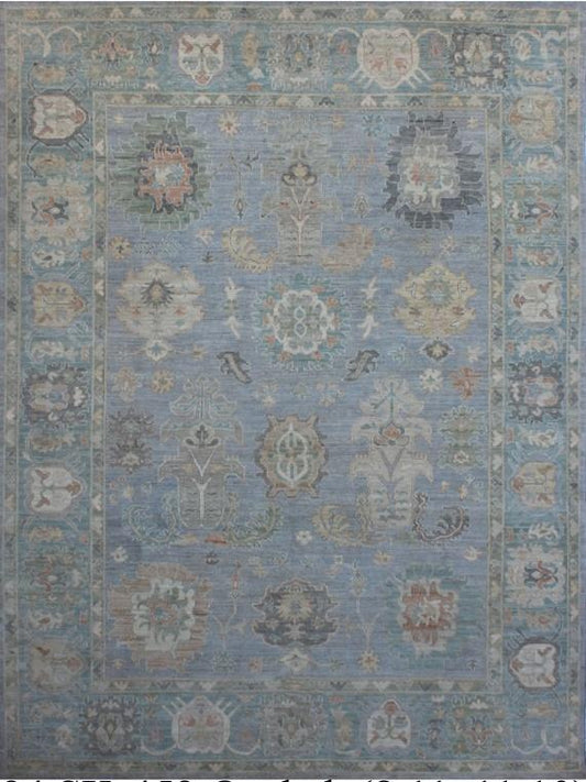 Elegant Blue Oushak Woolen Rug 94SK453 - 9 X 12