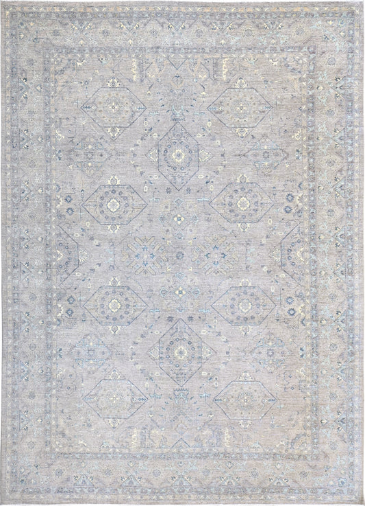Elegance in Wool: Classic Blue & Gray Rug 96SK3 - 10 X 14