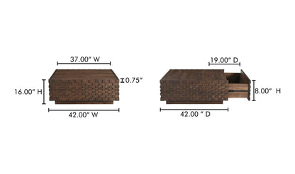 42" Brown Acacia Storage Coffee Table
