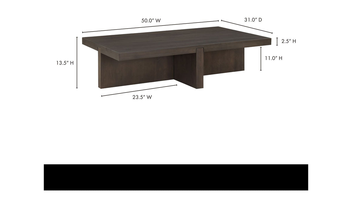 50" Dark Brown Solid Oak Coffee Table