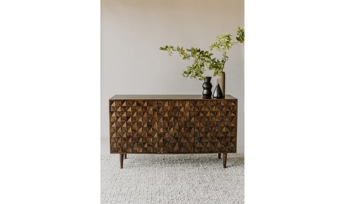 58" Dark Brown Sheesham Sideboard