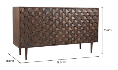 58" Dark Brown Sheesham Sideboard
