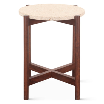 18" Cement and Mango Wood Side Table