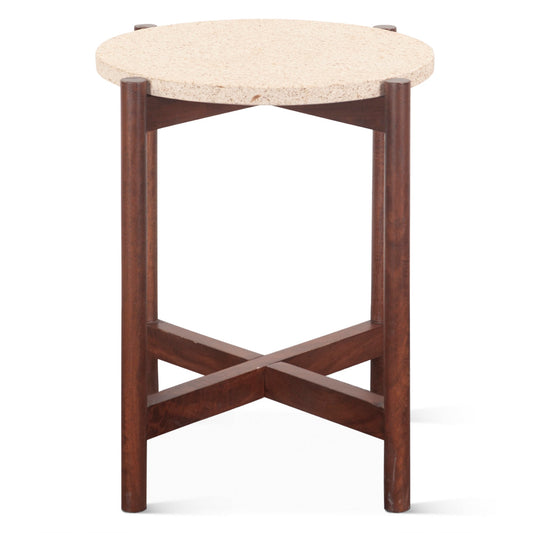 18" Cement and Mango Wood Side Table