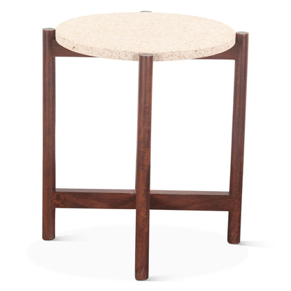 18" Cement and Mango Wood Side Table