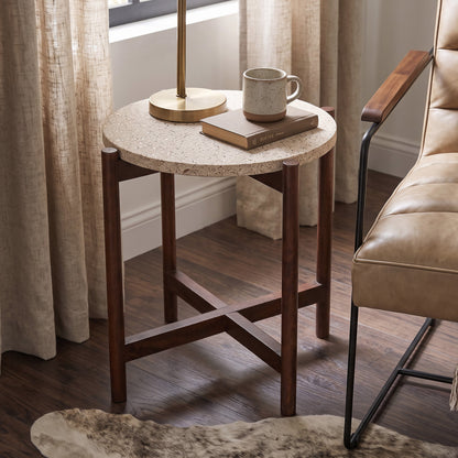 18" Cement and Mango Wood Side Table