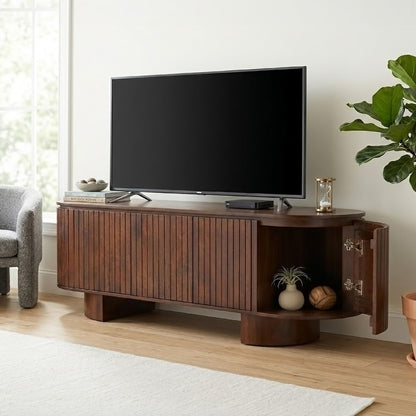 79" Aged Mahogany Mango Wood Media Cabinet
