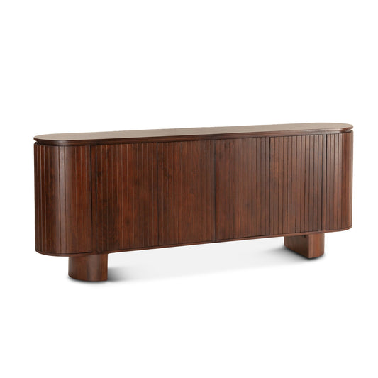 79" Aged Mahogany Fluted Wood Sideboard