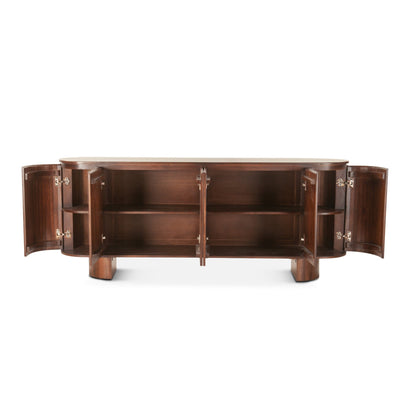 79" Aged Mahogany Fluted Wood Sideboard