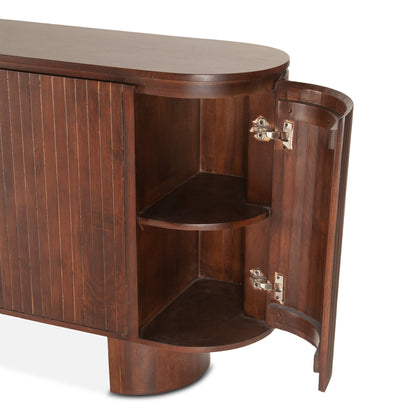 79" Aged Mahogany Fluted Wood Sideboard