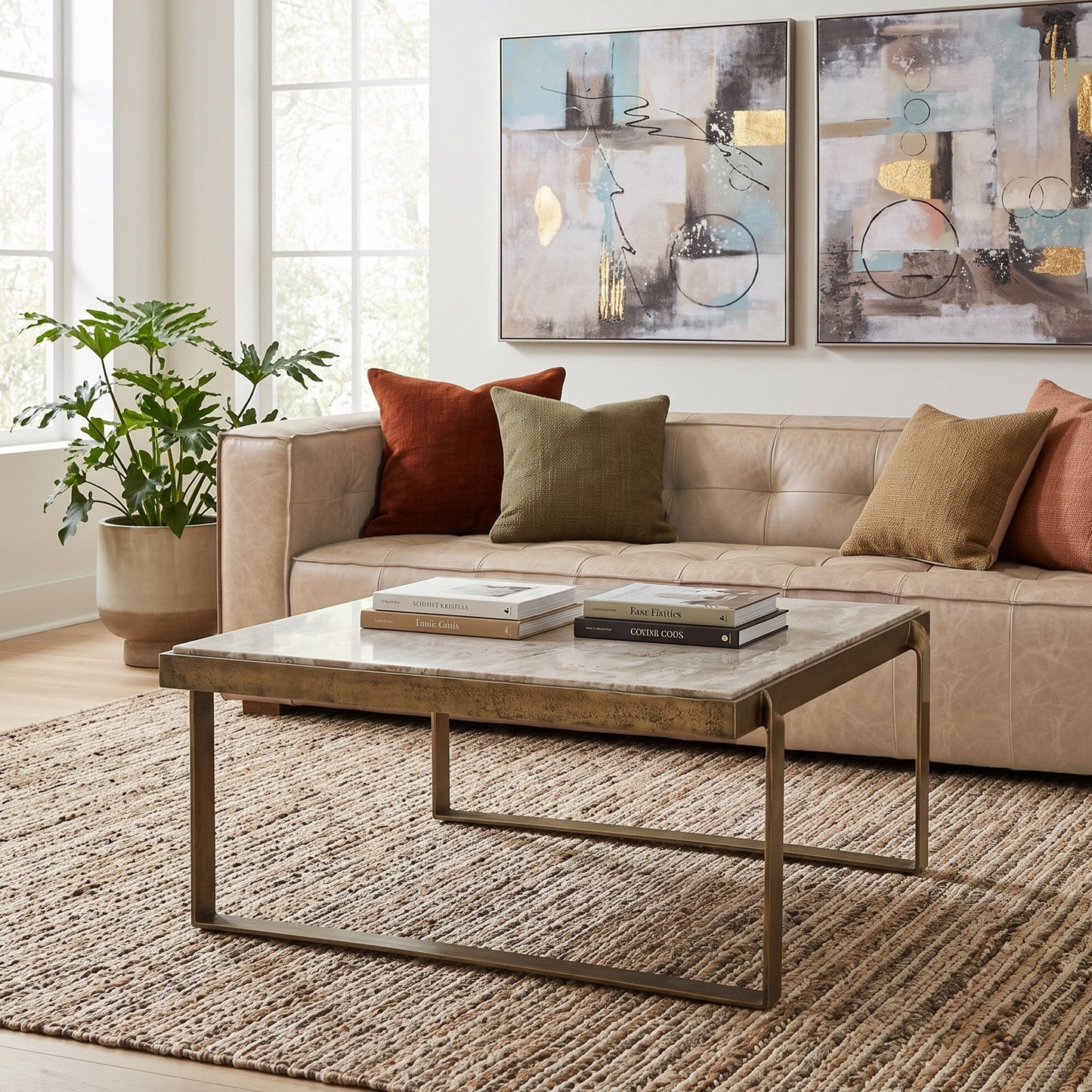 32" Capri Beige Marble Coffee Table