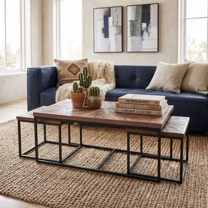 47" Sunburst Brownstone Acacia Coffee Table