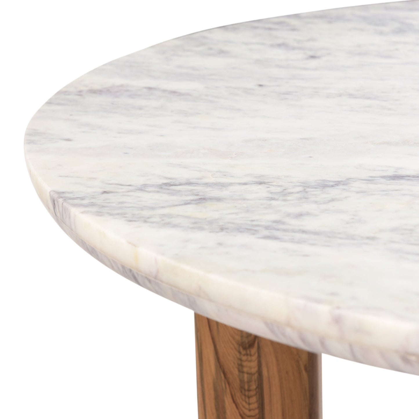 54" White Marble and Reclaimed Teak Wood Round Table