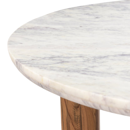 54" White Marble and Reclaimed Teak Wood Round Table