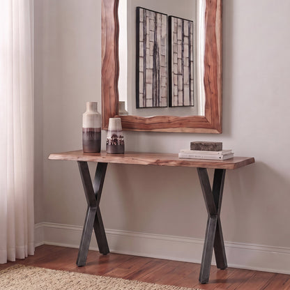 58" Natural Sheesham Wood Console Table