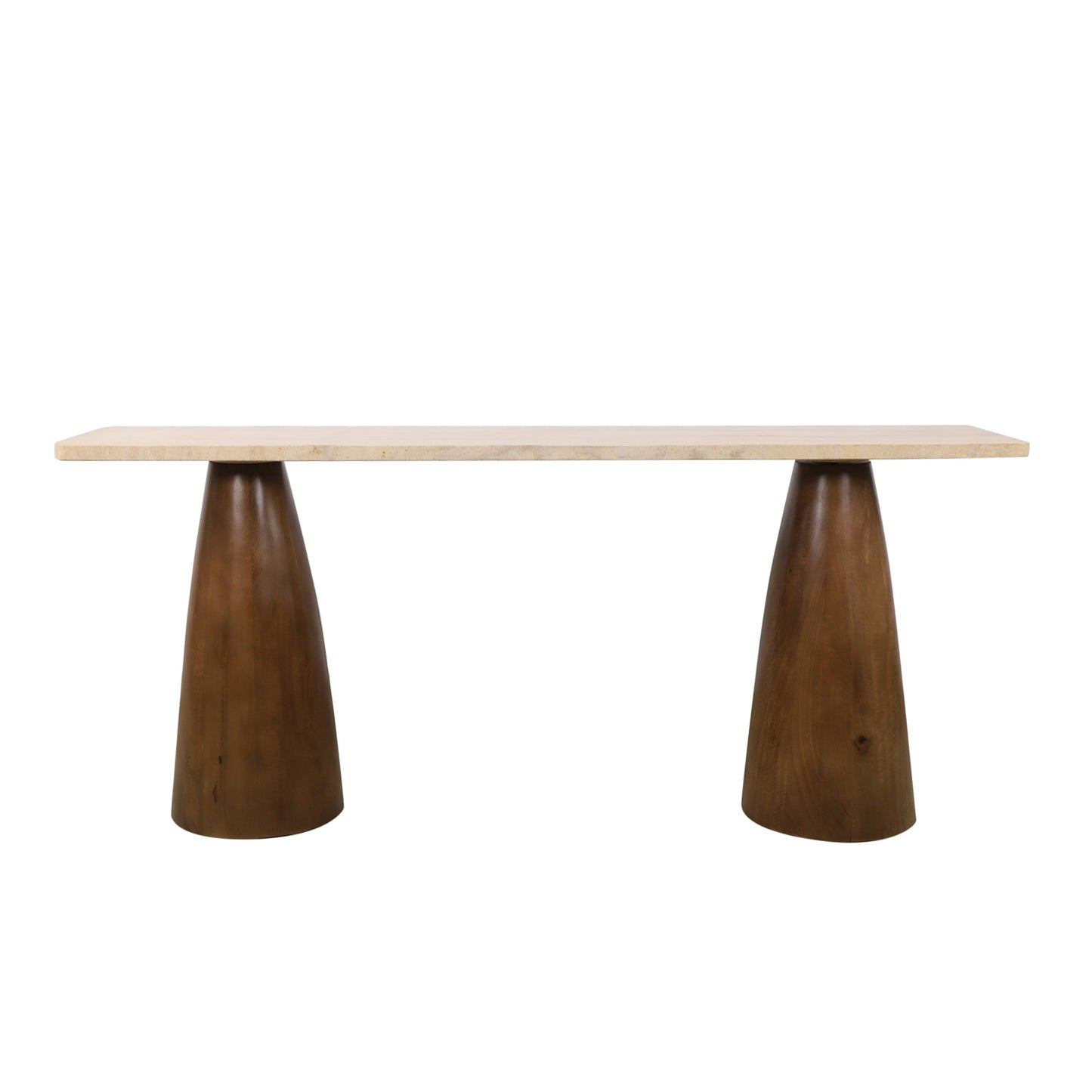 72" Travertine Stone and Walnut Mango Console Table