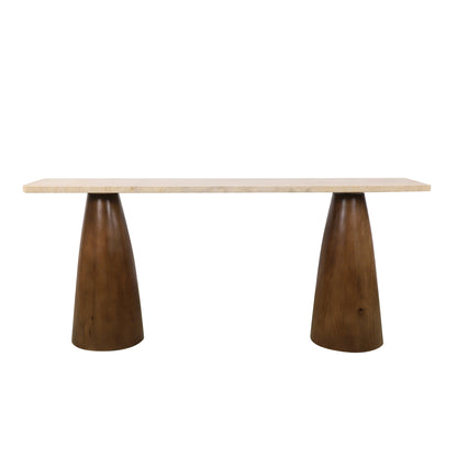 72" Travertine Stone and Walnut Mango Console Table