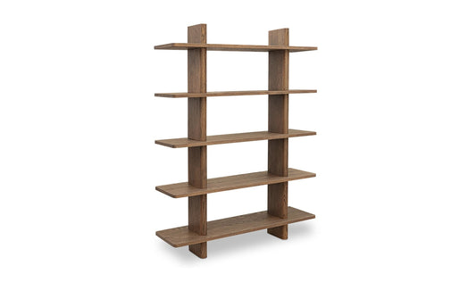 53" Dark Brown Solid Oak Large Bookcase