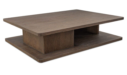 64" Dark Brown Solid Oak Large Coffee Table