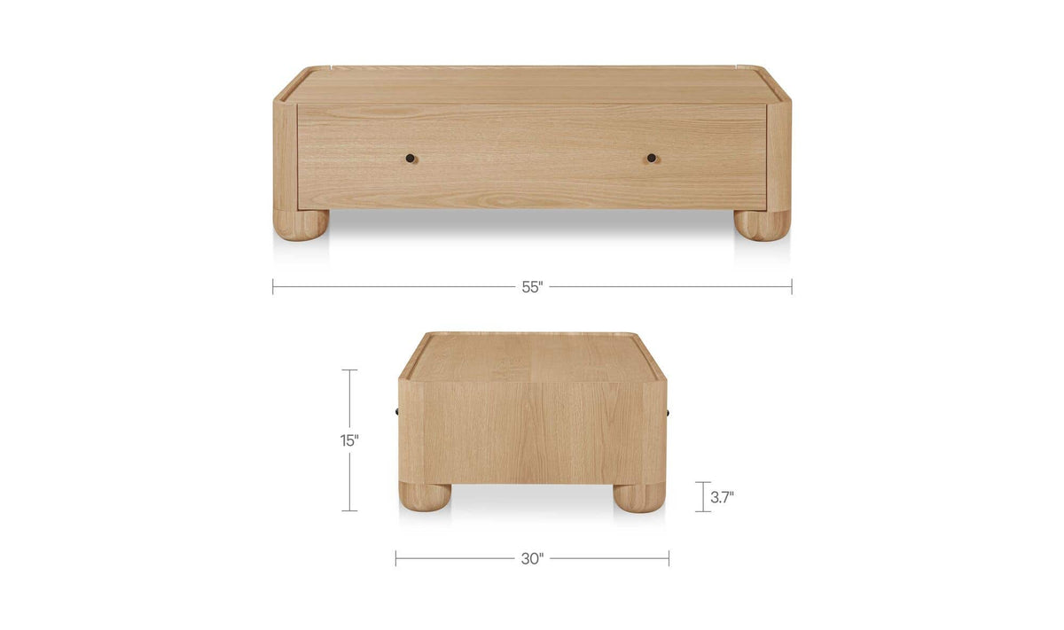 55" Natural Solid Oak Coffee Table