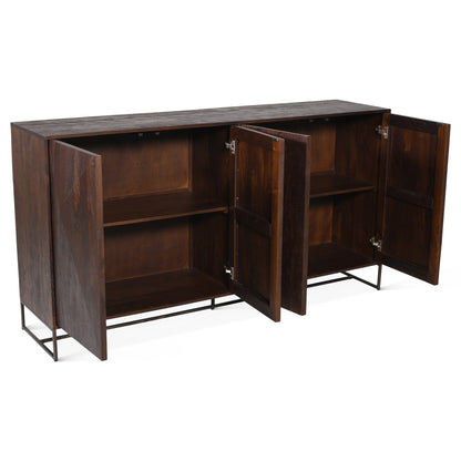 76" Distressed Walnut Mango Wood Sideboard