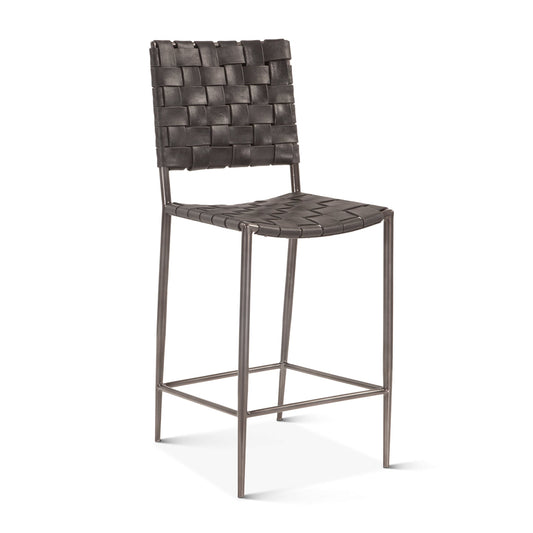 17" Black Buffalo Leather Counter Chair