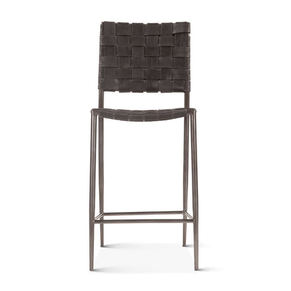 17" Black Buffalo Leather Counter Chair