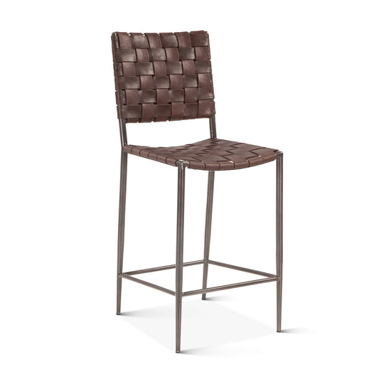 17" Brown Buffalo Leather Counter Chair