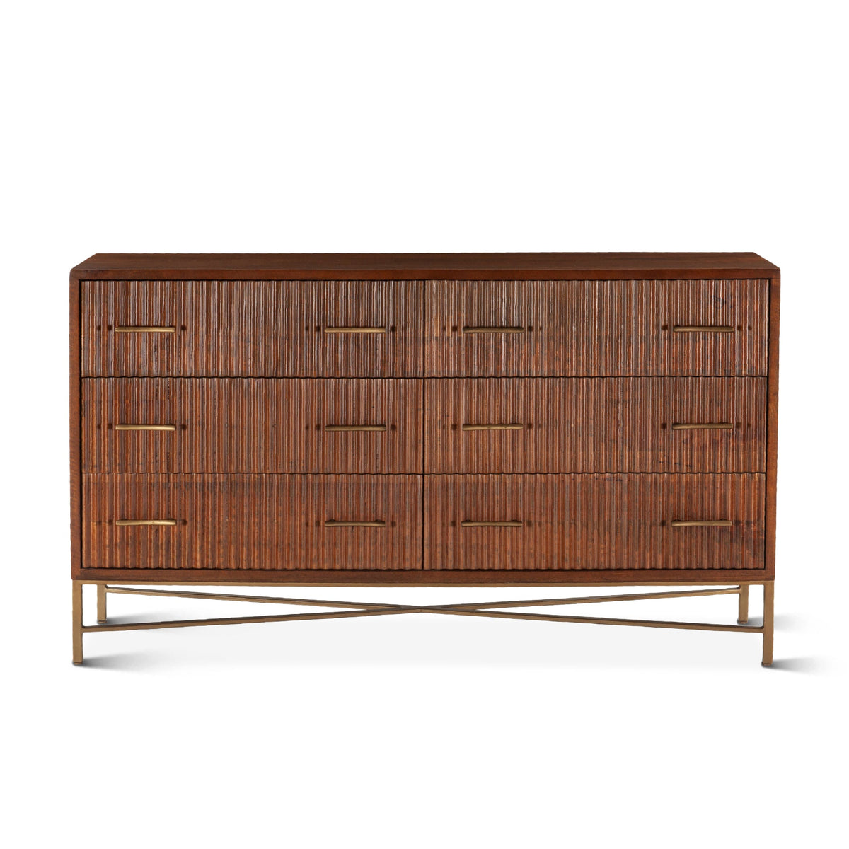 69" Honey Brown Fluted Wood Dresser
