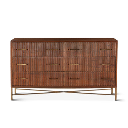 69" Honey Brown Fluted Wood Dresser