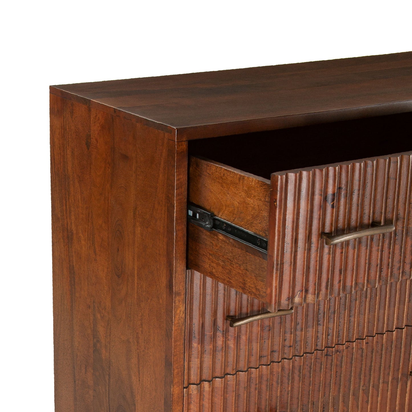 69" Honey Brown Fluted Wood Dresser
