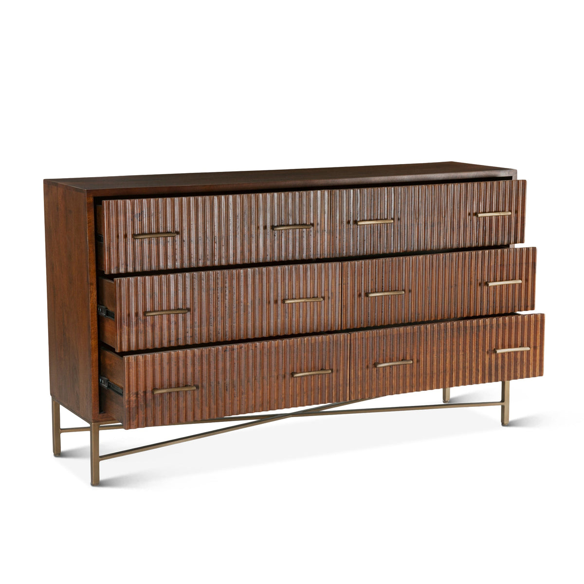 69" Honey Brown Fluted Wood Dresser