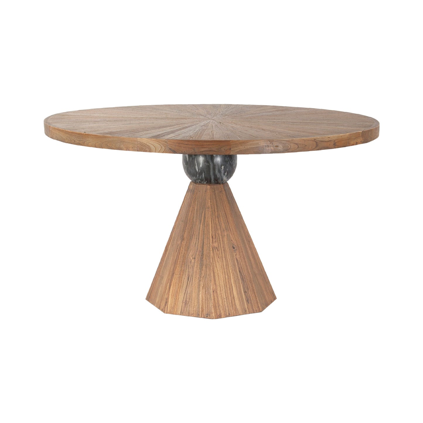 54" Black Marble and Reclaimed Teak Wood Round Table