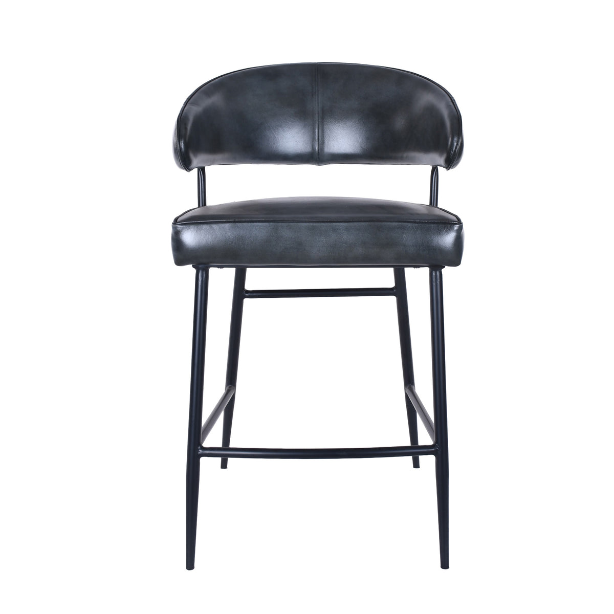22" Weathered Black Leather Counter Chair