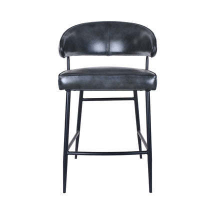 22" Weathered Black Leather Counter Chair