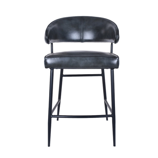 22" Weathered Black Leather Counter Chair