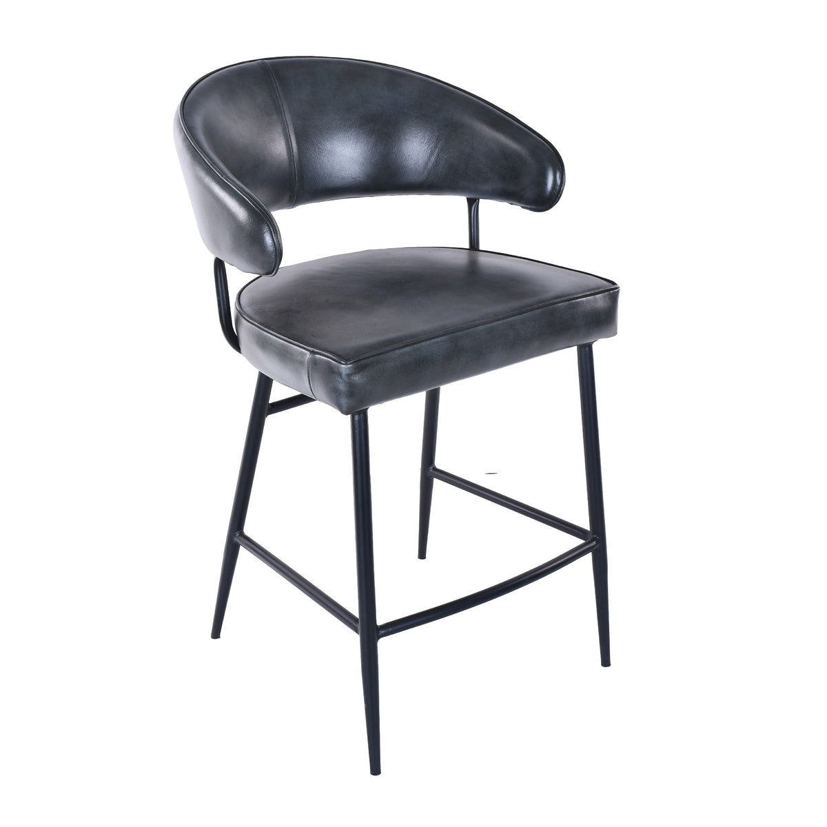 22" Weathered Black Leather Counter Chair