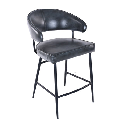 22" Weathered Black Leather Counter Chair
