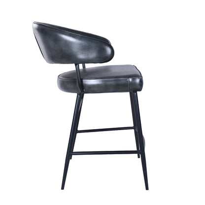 22" Weathered Black Leather Counter Chair