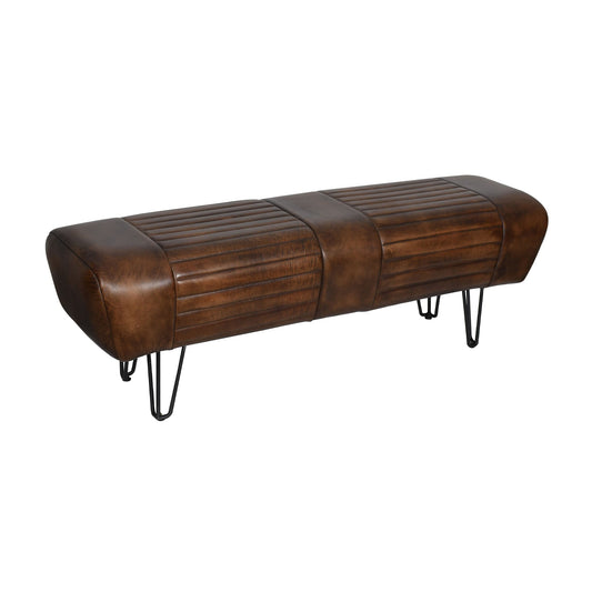 52" Antique Whiskey Leather Bench