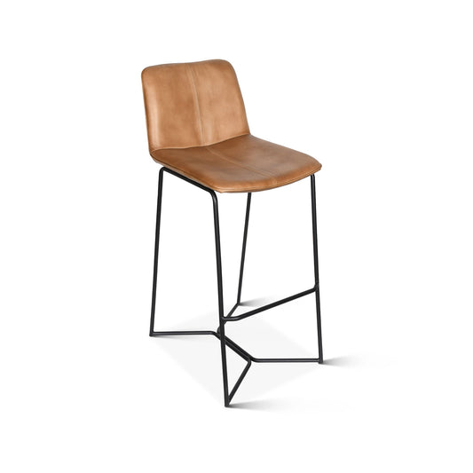 18" Hand-Washed Taupe Leather Bar Chair