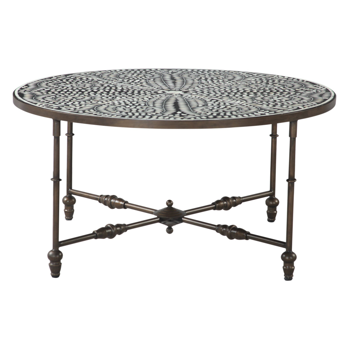 40" Floral Horn Inlay Iron Coffee Table